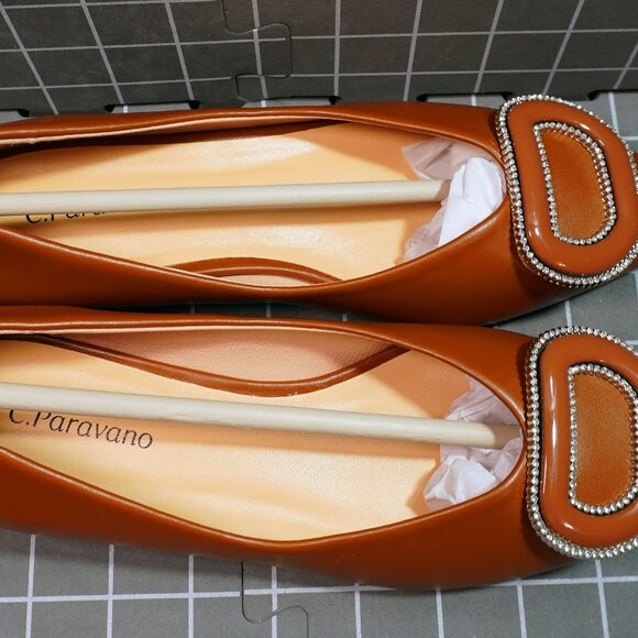 C Paravano Brown Leather Pointed Toe Slip On Classic Flats Shoes Size 5.5 - Picture 6 of 10